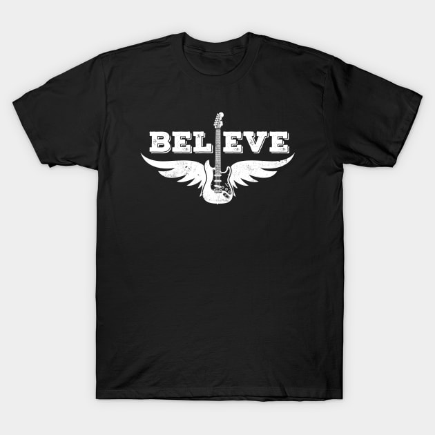 Believe Guitar Wings S-Style Electric Guitar T-Shirt by nightsworthy